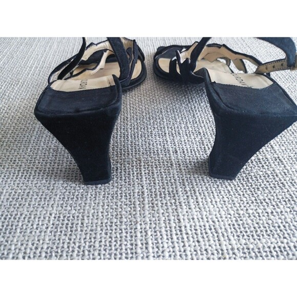Designer Charles Jourdan Paris Vintage Black Suede Strappy Heels Sandals 8.5 - Picture 4 of 11